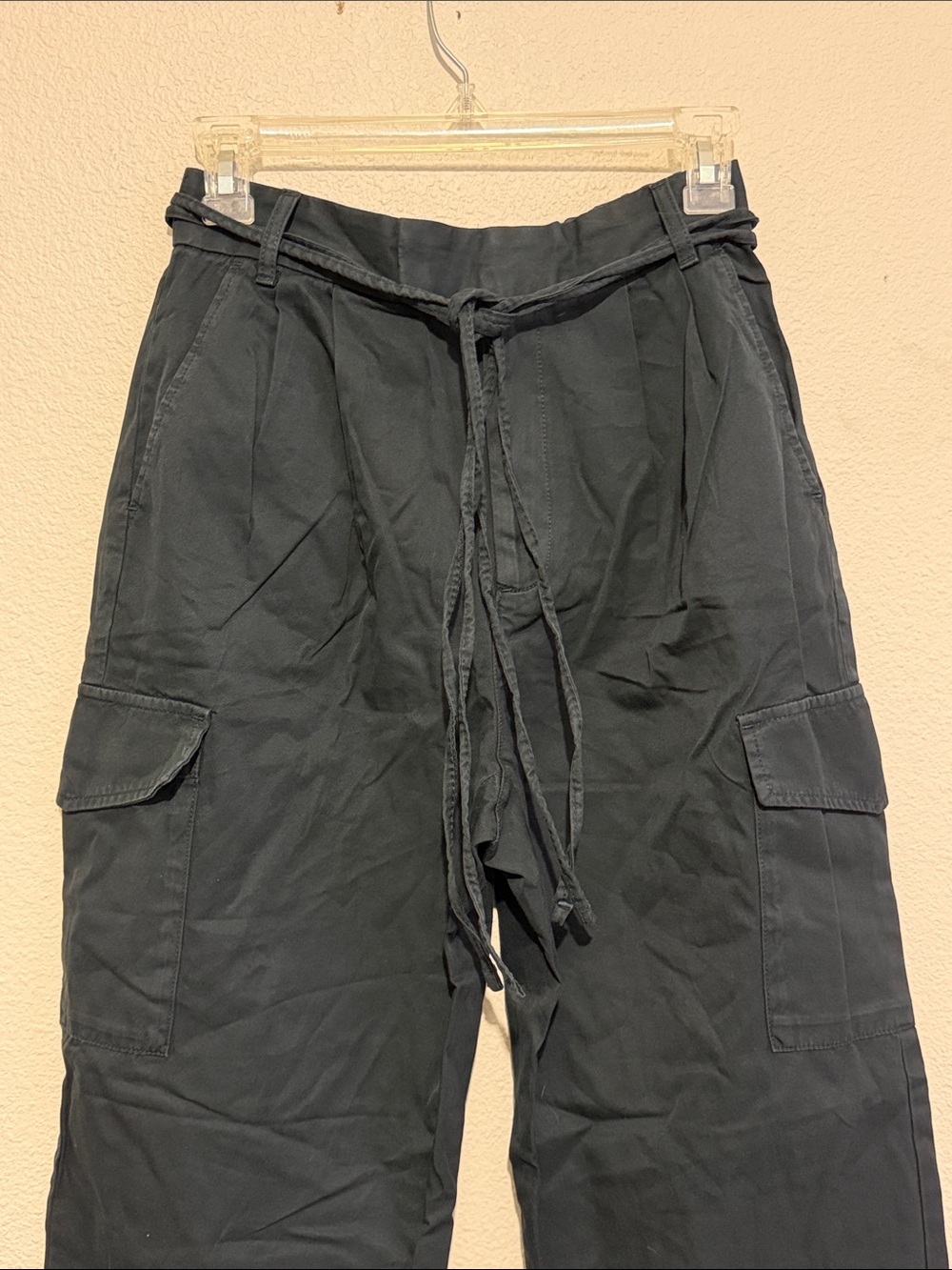 GAP High Rise Pleated Cargo Trousers 100% Cotton Moonless Night Utility - Picture 3 of 8